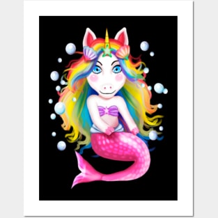 Unicorn Mermaid Rainbow Girls Mermicorn Cute Gift- Posters and Art